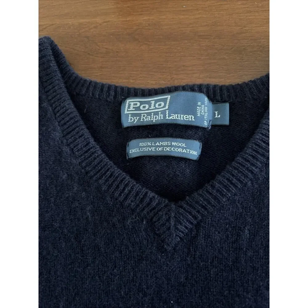 Polo Ralph Lauren Mens Navy Lambs Wool Sweater Sz L Pullover Preppy Italian Wool